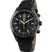 Ferrari Men's FE-07-GUN-FC Black Leather Analog Quartz Watch with Black Dial