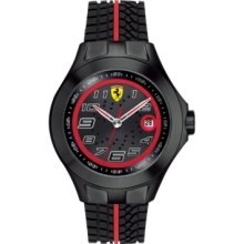 Ferrari Watch, Mens Race Day Black Tire Tread Silicone Strap 44mm 8300