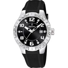 Festina Ladies Analogue Watch F16560/6 With Rubber Strap And Black Dial