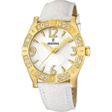 Festina Ladies Quartz Watch With White Dial Analogue Display And White Leather Strap F16580/1