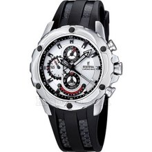 Festina Mens Chronograph Stainless Watch - Black Rubber Strap - White Dial - F16526-1