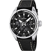 Festina Men's Quartz Watch With Black Dial Analogue Display And Black Leather Strap F16609/4