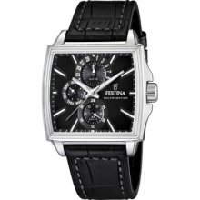 Festina Men's Quartz Watch With Black Dial Analogue Display And Black Leather Strap F16586/6