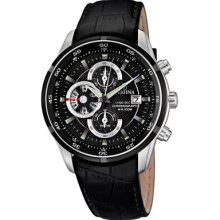 Festina Men's Quartz Watch With Black Dial Chronograph Display And Black Leather Strap F6821/3