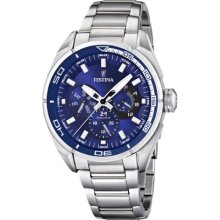 Festina Men's Quartz Watch With Blue Dial Analogue Display And Silver Stainless Steel Bracelet F16608/4