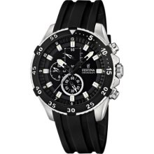 Festina Men's Quartz Watch With Black Dial Chronograph Display And Black Plastic Or Pu Strap F16604/2