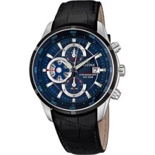 Festina Men's Quartz Watch With Blue Dial Chronograph Display And Black Leather Strap F6821/2