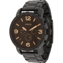 Fossil Jr1356 Watch Nate Mens Brown Dial Stainless Steel Case Quartz 1356