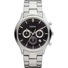 Fossil Men's Ansel FS4642 Silver Stainless-Steel Quartz Watch with Black Dial