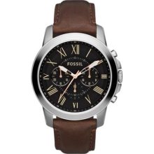 Fossil Men's Black Dial, Stainless Steel, Brown Leather Strap, Chrono FS4813 Watch