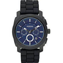 Fossil Men's Chronograph Stainless Steel Case Rubber Strap Blue Dial FS4605