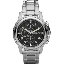 Fossil Men's Dean FS4542 Silver Stainless-Steel Analog Quartz Watch with Black Dial