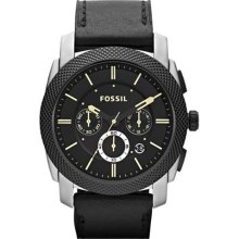 Fossil Men's Flight FS4731 Black Leather Quartz Watch with Black Dial