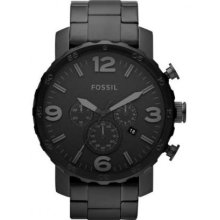 Fossil Men's Nate, Black Dial, Black Stainless Steel, Chronograph JR1401 Watch