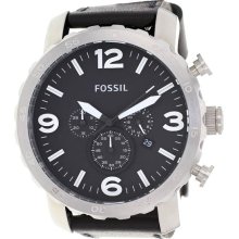Fossil Men's Nate Chronograph Stainless Steel Case Black Tone Dial Leather Strap Date Display JR1436