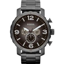 Fossil Men's Nate Smoke Stainless Steel Chronograph JR1437 Watch