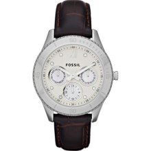 Fossil Men's Stella ES3103 Brown Leather Quartz Watch with White Dial