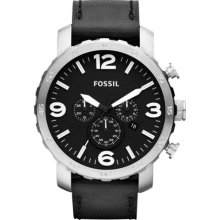 Fossil Nate Black Leather Chronograph Mens Watch JR1436