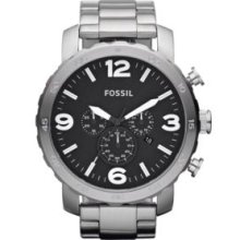 FossilÂ® Silver Mens Silver Tone Stainless Steel Gage Chronograph Watch