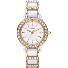 Fossil White Ceramic and Rose Gold Tone Ladies Watch CE1041-F