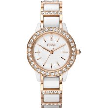 Fossil White Ceramic and Rose Gold Tone Women's Watch CE1041-F