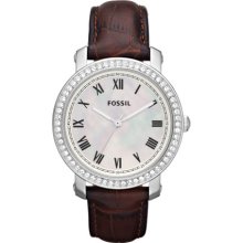 Fossil Women's Emma ES3118 Brown Crocodile Leather Quartz Watch with Mother-Of-Pearl Dial