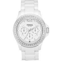 Fossil Womens Riley Crystal Chronograph Ceramic Watch - White Bracelet - White Dial - CE1010