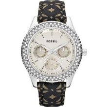 Fossil Womens Stella Signature Chronograph Stainless Watch - Pattern Nylon Strap - Beige Dial - ES3125