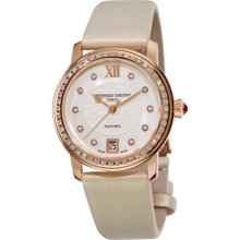 Frederique Constant Ladies Automatic White Satin Strap Diamond Watch