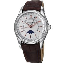 Frederique Constant Men's 'Index' Silver Dial Brown Strap Watch