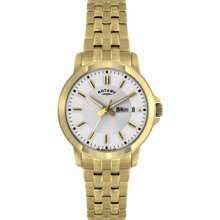 GB02822-06 Rotary Mens White Dial Gold Tone Bracelet Watch