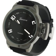 Geneva Men's 'platinum' Round Face Silicone Watch