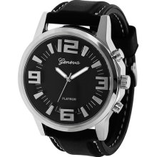 Geneva Men's Platinum Silicone Watch, Topstitched Silicone Strap
