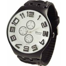 Geneva Platinum 3D Design Faux Chronograph Silicone Band Watch-BL ...