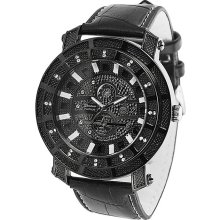 Geneva Platinum Men's Rhinestone-accented Genuine Leather Watch