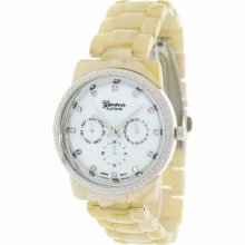 Geneva Platinum Women's 6843.Bone.Silver Beige Ceramic Quartz Watch with White Dial