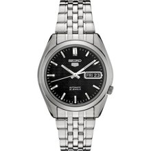 Genuine Seiko Snk361k 5 Automatic Silver Steel Black Dial Mens Watch