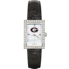 Georgia Bulldogs Ladies Allure Watch Black Leather Strap LogoArt