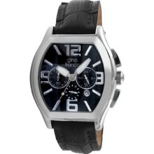 Gino Franco 9655Bk Men'S 9655Bk Barrel Shaped Chronograph Stainless Steel Genuine Leather Strap Watch