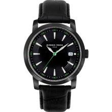 Giorgio Fedon 1919 Mens Vintage III Analog Stainless Watch - Black Leather Strap - Black Dial - GIOGFAF003