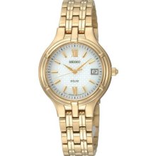 Gold Tone Dress White Patterned Dial Solar Quartz