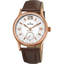 Grovana Mens Big Date Brown Leather Strap Watch