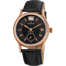 Grovana Mens Big Date Black Leather Strap Watch