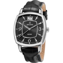 Grovana Men's Black Leather Strap Quartz Watch