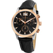 Grovana Mens Black Leather Strap Chronograph Quartz Watch