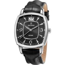 Grovana Mens Black Leather Strap Quartz Watch