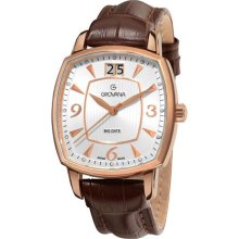 Grovana Mens Brown Leather Strap Quartz Watch