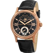 Grovana Mens Rose Goldtone Stainless Steel Black Strap Watch