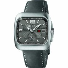 Gucci Coupe Grey Dial Leather Strap Mens Watch YA131313