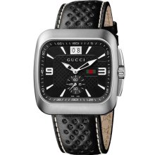 Gucci 'Coupe' Leather Strap Watch Black